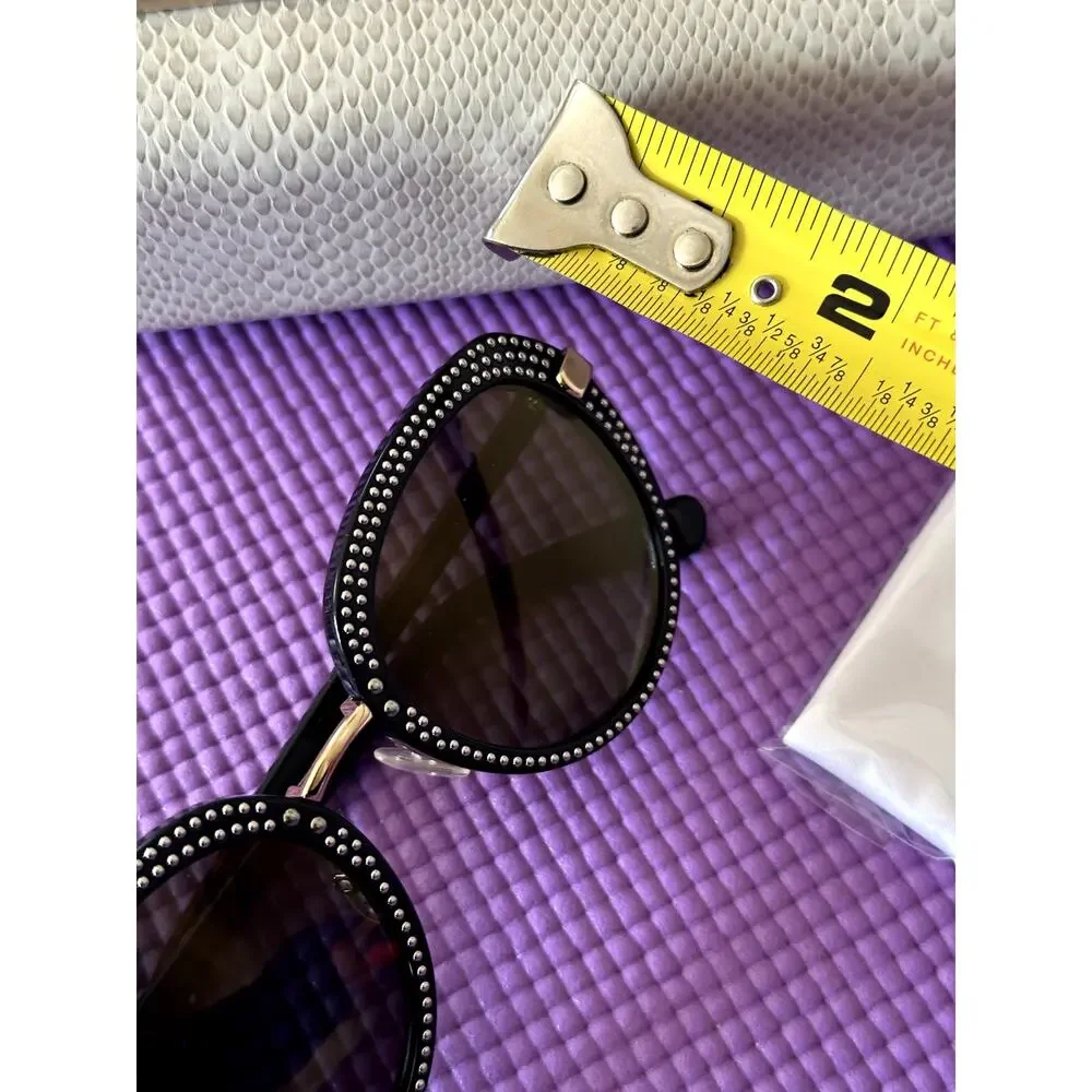 New Jimmy Choo MORI/S Studded Black Round Sunglasses 52mm
